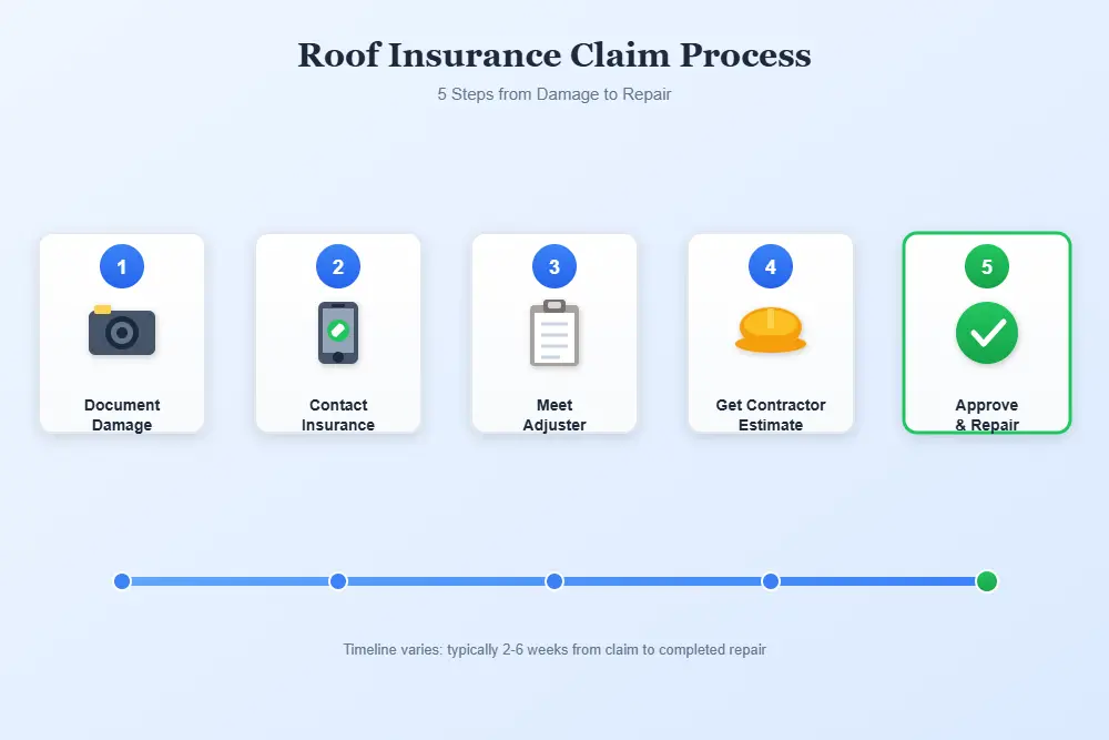 roof insurance claim process flowchart from documentation to approval in five steps