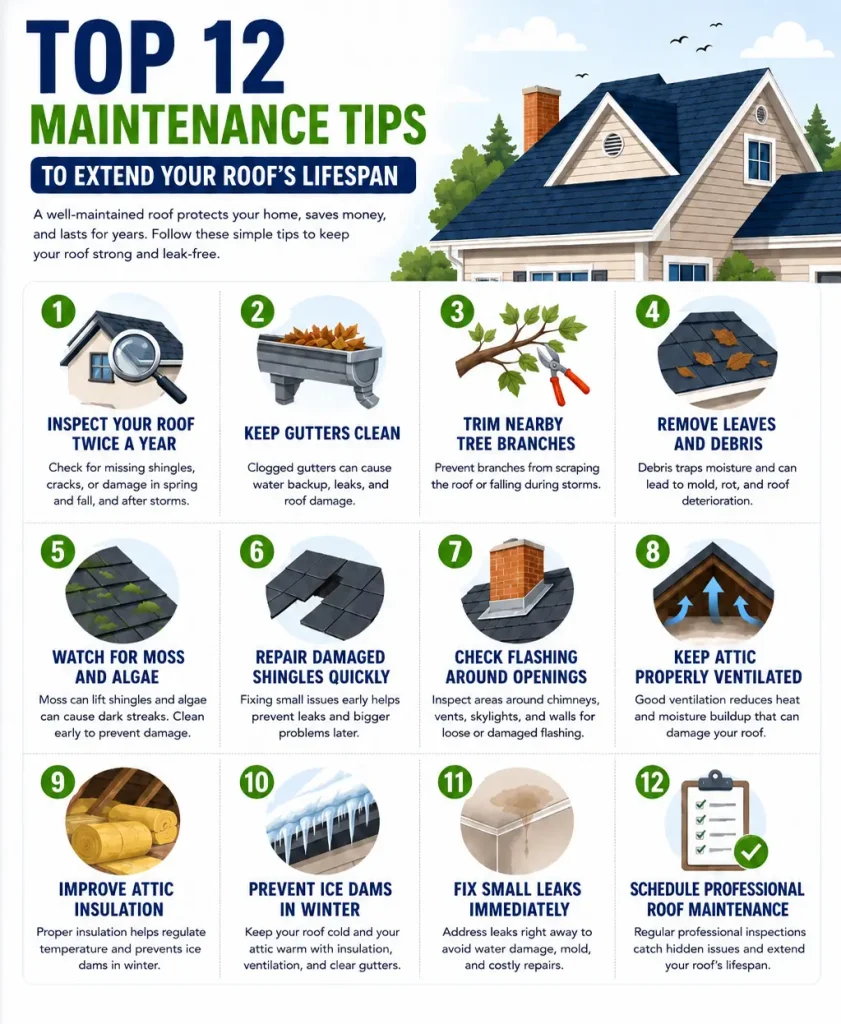Top 12 Maintenance Tips to Extend Your Roof’s Lifespan